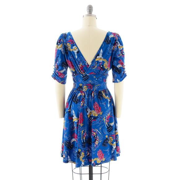 TRASHY DIVA Vintage Style Dress 1930s “Venice Nights” Italian Novelty Print Blue - Picture 4 of 10